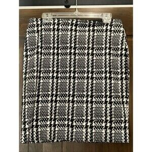 E425 Ann Taylor Women's Black White Plaid Tweed Pencil Skirt Size 10P